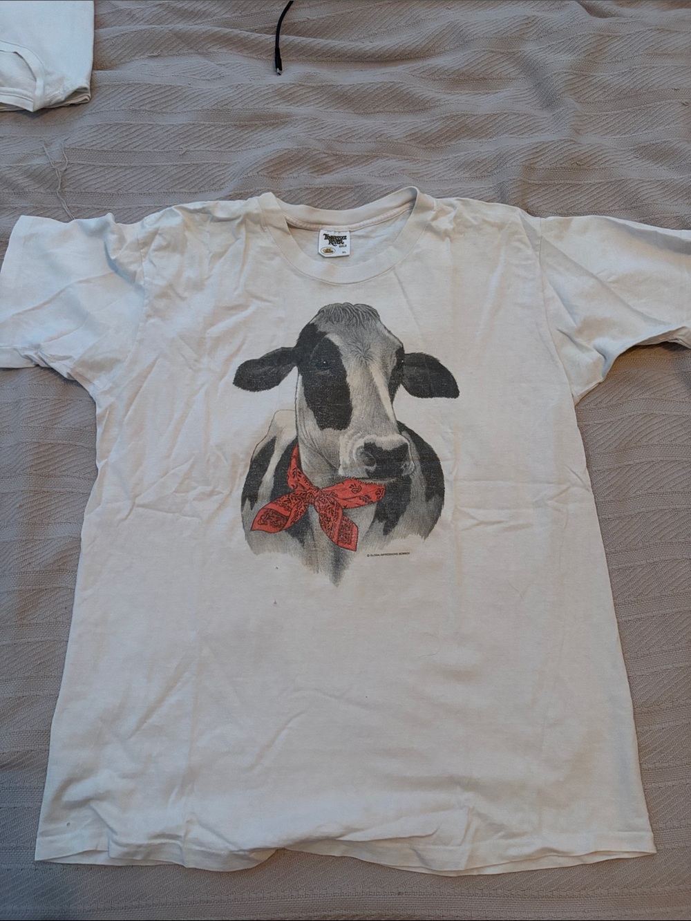 Vintage 1995 single stitch Global Impressions bandana’d cow print tee